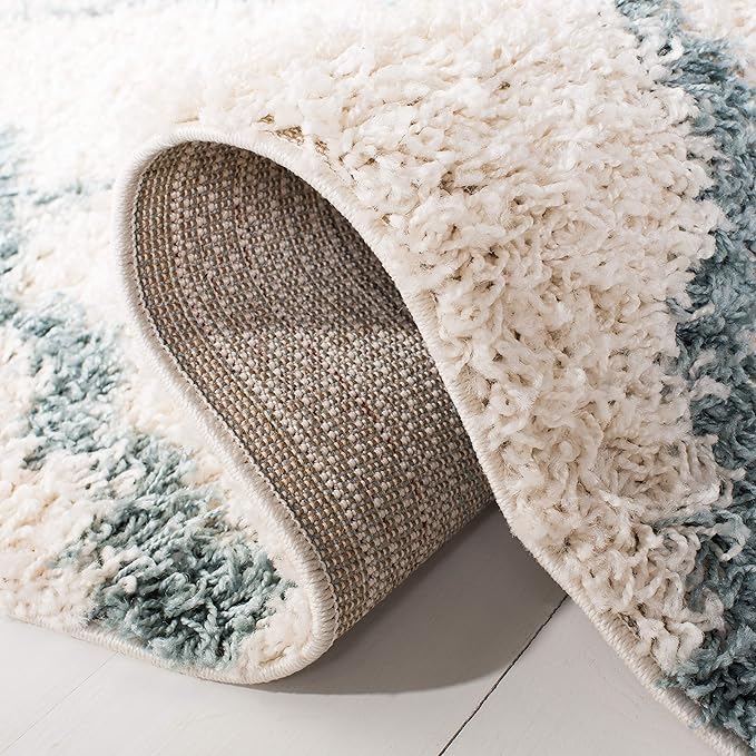 SAFAVIEH Dallas Shag Collection 2'3" x 6' Ivory / Seafoam SGDS257J Trellis Non-Shedding Living Room Bedroom Dining Room Entryway Plush 1.5-inch Thick Runner Rug