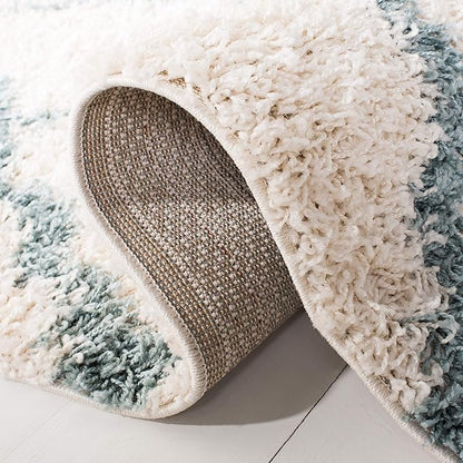 SAFAVIEH Dallas Shag Collection 2'3" x 6' Ivory / Seafoam SGDS257J Trellis Non-Shedding Living Room Bedroom Dining Room Entryway Plush 1.5-inch Thick Runner Rug