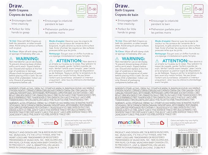 Munchkin® Draw™ Bath Crayons Toddler Bath Toy, 5 count (Pack of 2)
