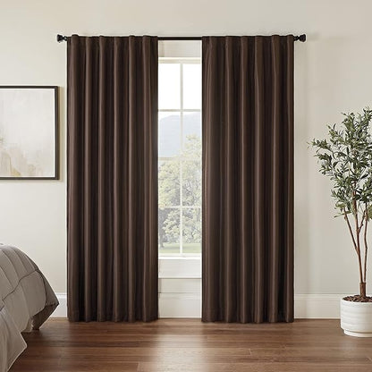 ECLIPSE Fresno Modern Blackout Thermal Rod Pocket Window Curtain for Bedroom (1 Panel), 52" x 95", Espresso