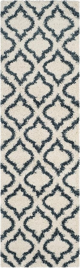 SAFAVIEH Hudson Shag Collection Runner Rug - 2'3" x 8', Ivory & Slate Blue, Moroccan Design, Non-Shedding & Easy Care, 2-inch Thick Ideal for High Traffic Areas in Living Room, Bedroom (SGH284T)