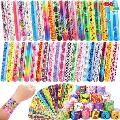 150 Pcs Slap Bracelets for Kids,Party Favors with Colorful Hearts Animals Unicorn Print Design,Slap Bands Wristbands for Boys Girls Birthday Party Supplies,Valentine Classroom Prizes Exchanging Gifts