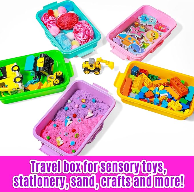 Carolart 3 Pack,Empty Sensory Bin,13.5 Inch Storage Container,Portable Plastic Storage Bins, Stackable Play Tray for toys,arts,crafts and sand.