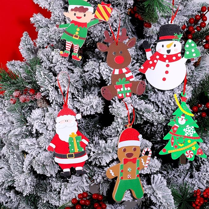Fovths 24 Pieces Christmas Foam Sticker Set DIY Christmas Crafts Xmas Party Decorations Christmas Tree Ornament for Christmas Party Game, 6 Styles