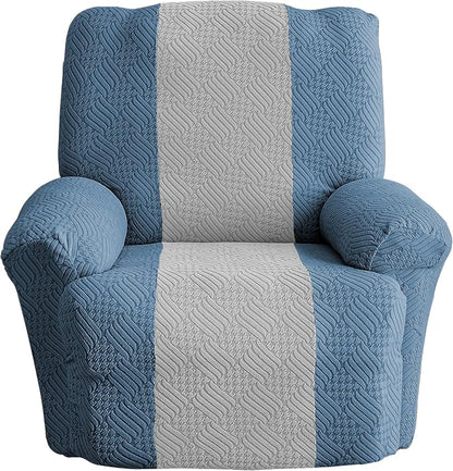 Lavish Cover Jacquard Recliner Chair Cover, Stretch Recliner Slipcover, Lazy Boy Recliner Sofa Protector, Furniture Cover for Pets and Scratches(Recliner,Blue+LightGrey)
