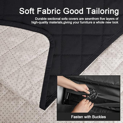 KinCam 100% Waterproof Recliner Chair Cover, Reclining Couch Covers for Pets, Dogs, Recliner Couch Slipcover Furniture Protector with Elastic Straps for Kids(23.6", Black)