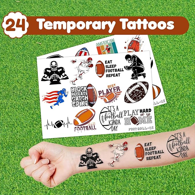 48PCS Football Party Favors - 24PCS Temporary Tattoos & 24PCS Slap Bracelets - American Rugby Themed Birthday Supplies, Decorations, Gifts, Classroom Prizes for Kids, Boys & Cheerleaders