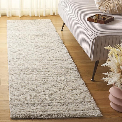 SAFAVIEH Arizona Shag Collection 2'3" x 16' Ivory/Beige ASG741A Moroccan Non-Shedding 1.6-inch Thick Living Room Dining Entryway Foyer Hallway Runner Rug