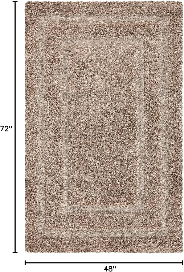 SAFAVIEH Florida Shag Collection Accent Rug - 4' x 6', Beige & Beige, Border Design, Non-Shedding & Easy Care, 1.2-inch Thick Ideal for High Traffic Areas in Foyer, Living Room, Bedroom (SG454-1313)