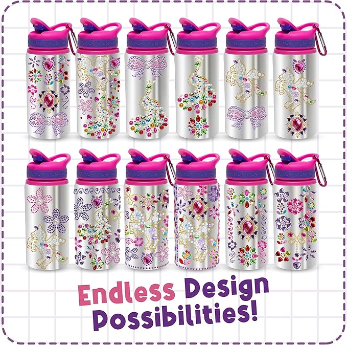 PURPLE LADYBUG Decorate Your Own Water Bottle Kits for Girls - 5 6 7 8 Year Old Girl Gifts, Girl Birthday Easter Gifts for Kids, Arts and Crafts for Kids Ages 6-8 Girls Water Bottles for School Girls