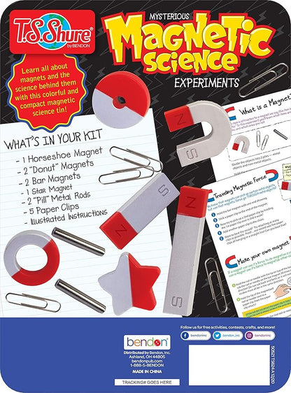 Bendon TS Shure Educational Magnetic Science Experiment Learning Tin with 8 Magnets and 5 Paper Clips 50521