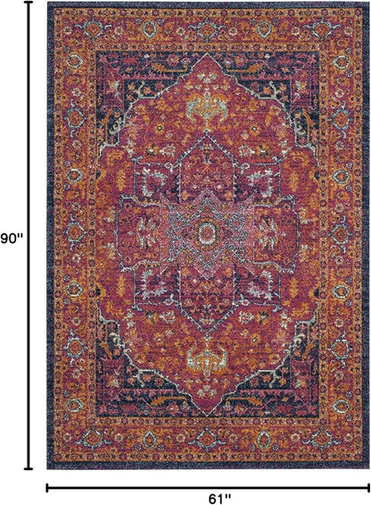 SAFAVIEH Evoke Collection 5'1" x 7'6" Fuchsia / Orange EVK275S Oriental Medallion Distressed Non-Shedding Living Room Bedroom Area Rug