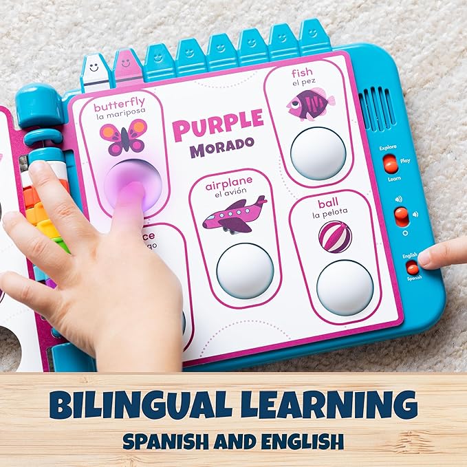 Chuckle & Roar Pop It! Book: Colors – Interactive Sensory Learning Book with Bilingual English & Spanish Play, Grow-with-Me Modes, Quiet Mode, Color Learning Toy for Toddlers Ages 1–4+