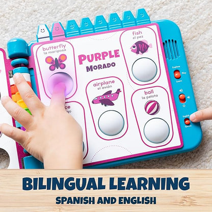 Chuckle & Roar Pop It! Book: Colors – Interactive Sensory Learning Book with Bilingual English & Spanish Play, Grow-with-Me Modes, Quiet Mode, Color Learning Toy for Toddlers Ages 1–4+