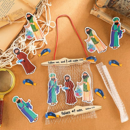 Amyhill 24 Sets 24 Sets Fishers of Men Craft for Kids First Communion Sunday School Crafts Bible Craft Kit Christian Jesus Religious Supplies for Toddlers Kids and Home Activities