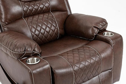 FANYE Electric Power Lift Recliner Chair for Elderly W/Massage and Heat, Infinite Positions Two Remote Controllers Oversized Faux Leather Upholstered Recliner&Armchair W/Side Pockets & Cup Holders