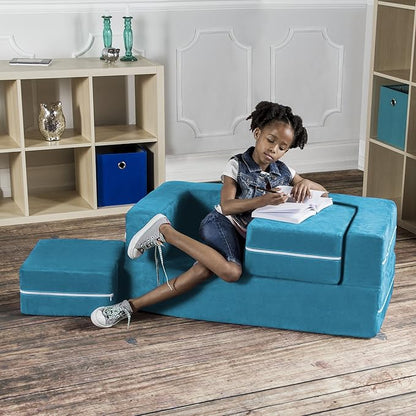 Jaxx Zipline Kids Modular Loveseat & Ottomans/Fold Out Lounger, Aqua