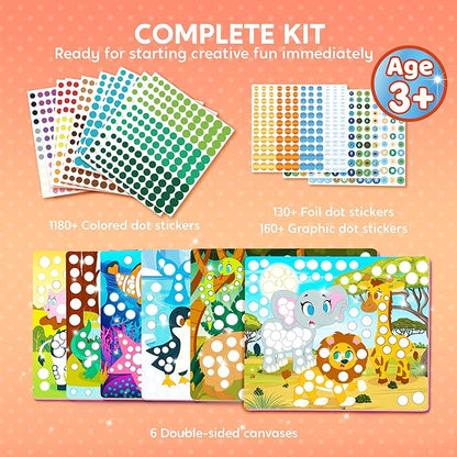 Klever Kits Dot Art Kit for Kids, No Mess Sticker for Toddlers 3-7, Craft Kits, DIY Creative Activity, Travel Toy, Birthday Gifts for Boys Girls (Animal)