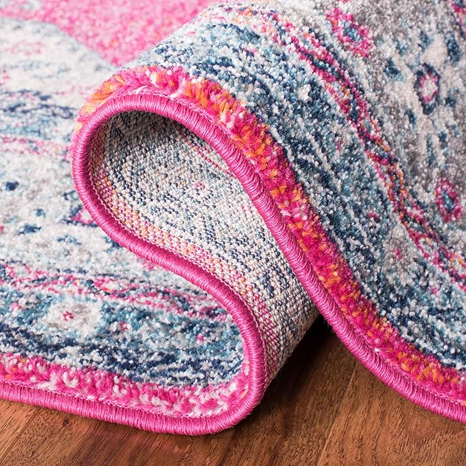 SAFAVIEH Evoke Collection 2'2" x 7' Fuchsia / Navy EVK250R Oriental Medallion Distressed Non-Shedding Living Room Entryway Foyer Hallway Bedroom Runner Rug