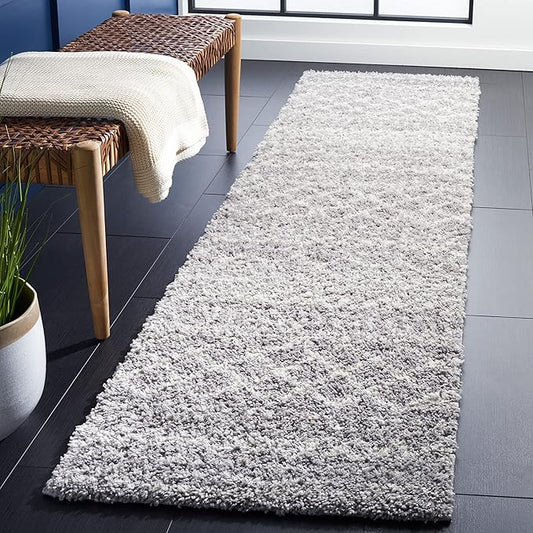 SAFAVIEH Arizona Shag Collection Runner Rug - 2'3" x 12', Grey & Ivory, Moroccan Design, Non-Shedding & Easy Care, 1.6-inch Thick Ideal for High Traffic Areas in Living Room, Bedroom (ASG741G)