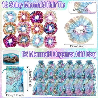 110 PCS Mermaid Party Favors for Girls Mermaid Birthday Decorations Party Supplies Include 12 Pen 12 Notepad 12 Shiny Metallic Scrunchies 12 Slap Bracelet 12 Gift Bag 50 Mermaid Sticker (Mermaid)