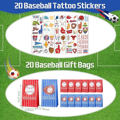 Jenaai 130 Pcs Baseball Party Favors Includes Baseballs Slap Bracelets Party Gift Bags Silicone Keychain Baseball Tattoo Baseball Stickers for Baseball Themed Sports Party Favors for Kids Students