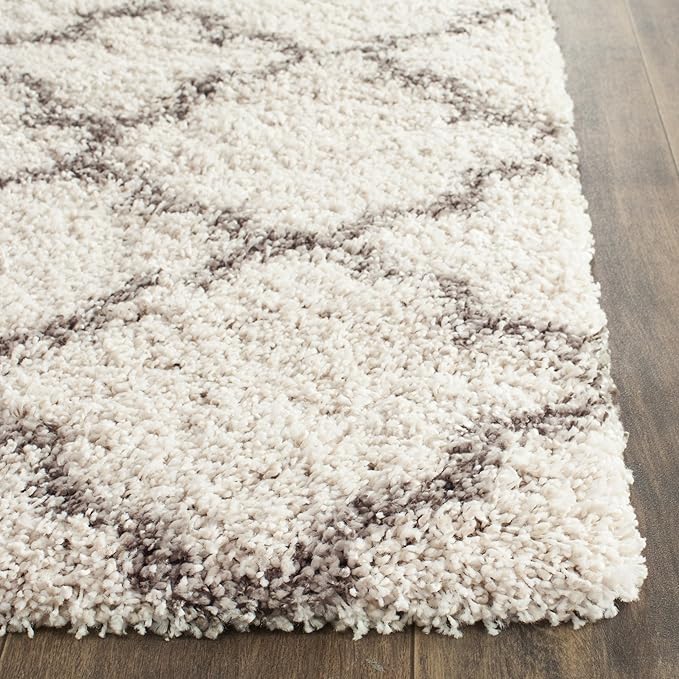 SAFAVIEH Hudson Shag Collection Runner Rug - 2'3" x 14', Ivory & Grey, Moroccan Trellis Design, Non-Shedding & Easy Care, 2-inch Thick Ideal for High Traffic Areas in Living Room, Bedroom (SGH282A)