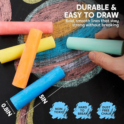 JOYIN 20 PCS Washable Sidewalk Chalks Set in 20 Colors, Non-Toxic Jumbo Colored Chalk for Kids, Painting for Outdoor Games, School Supplies, Painting on Chalkboard