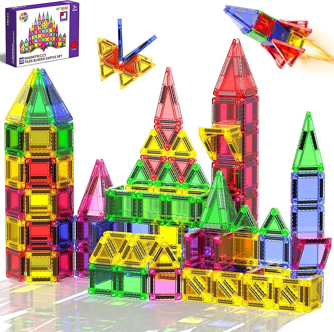 Magneverse 100 PCS Mini Magnetic Tiles - Travel Magnetic Tiles, Micro Magnet Travel Toy for Kids Ages 3+, STEM Educational Building Set Construction Toys, Boys Girls Toddlers Birthdays Gifts