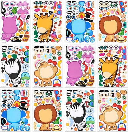 JOYIN 24PCS 9"x6" Make a face Stickers for Kids, Make Your Own Safari Animal Stickers, Jungle Party Favors Kids Crafts, Goodie Bags Stuffers, Classroom Rewards