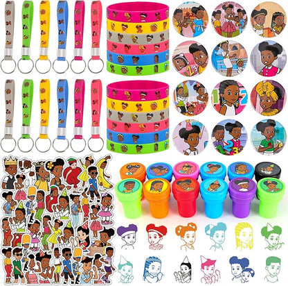 98PCS Birthday Party Decorations, Birthday Party Supplies, Party Favor Corner Include 12 Bracelets,12 Button Pins, 12 Keychain, 12 seal,50 Stickers for Classroom Rewards,Birthday Party Gift