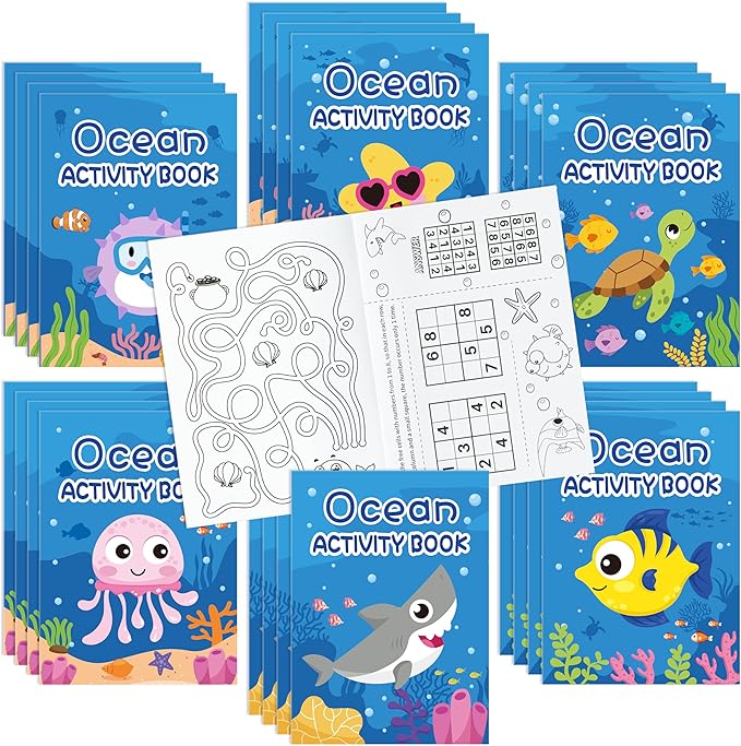 BZaber Ocean Activity Coloring Books - 24Pcs Under The Sea Including Turtle Jellyfish Starfish Shark Clownfish DIY Art Drawing Pattern Under The Sea Birthday Party Favors Home School Supply for Kids
