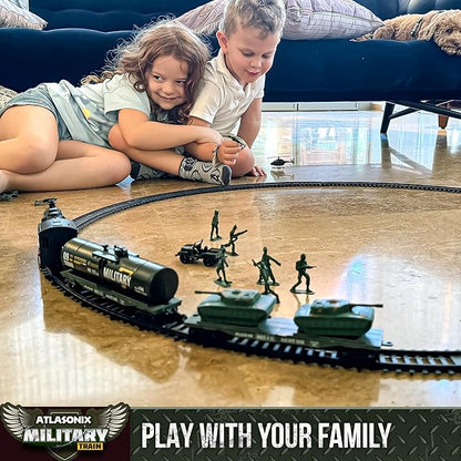 USA Electric Express Train Set for Kids Ages 4-8 - Military Toy Polar Train Model with Helicopter, Tank, Soldiers & Tracks - Around The Tree Fun Birthday Gift for Boys Ages 2-4