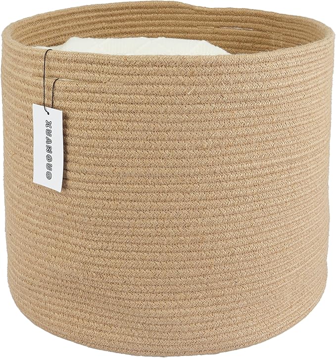 XUANGUO Jute Rope Basket For Girls Boys Kids 16”X14” Baby Laundry Baskets Nursery Bin Round Woven Basket Organizer For Storage Toys Blankets Shoes Clothes