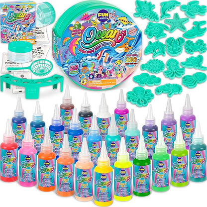 Ocean Magic Water Elves Toys Kit, FunKidz Aqua Squishy Craft Kit for Kids 25 Bright Ocean Colors Gel 16 Ocan Creature Molds Great Birthday Gift for Boys Girls Summer Activities