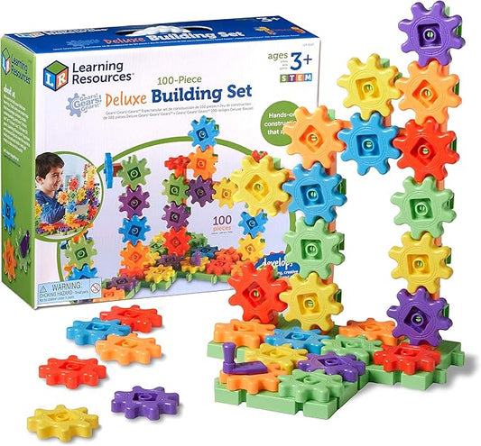 Learning Resources Gears! Gears! Gears! 100-Piece Deluxe Building Set - Ages 3+, Preschool Building Sets, Gears Toys for Kids, STEM Toys for Toddlers, Construction Toy Set