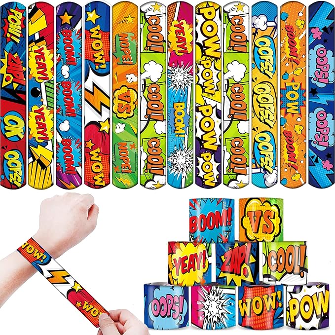 48PCS Super Hero Party Favors Slap Bracelets, Super Hero Wristbands Bracelets Goodie Bag Fillers for Super Hero Birthday Decorations Supplies for Kids