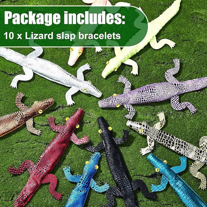 Chivao 10 Pieces Assorted Slap Bracelet Crocodile Snap Bracelet Sequin Animal Slap Bracelets Cool Halloween Snap Bracelets for Easter Halloween Party Favors