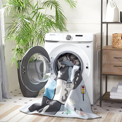 SAFAVIEH Kids Playhouse Collection Area Rug - 5' Round, Grey & Blue, Non-Shedding Machine Washable & Slip Resistant Ideal for High Traffic Areas for Boys & Girls in Playroom, Nursery (KPH226F)