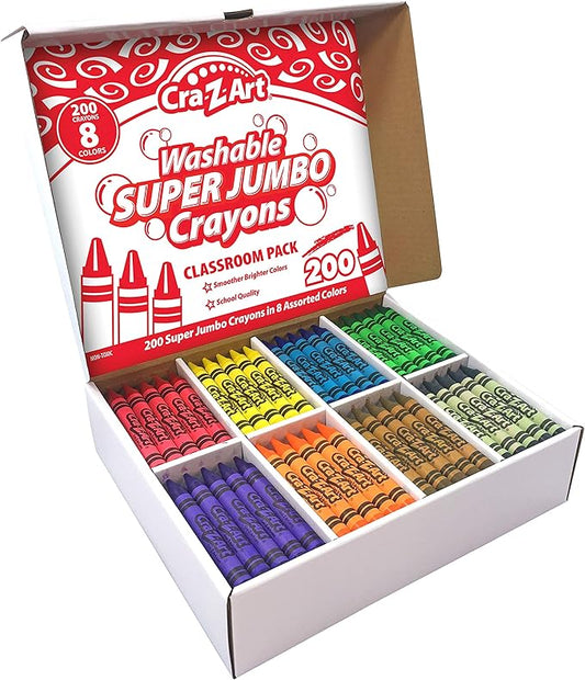 Cra-Z-art Super Jumbo Crayon Bulk Class Pack 200ct 8 Assorted Colors, Back To School Supply List Essential, Bulk Pack for School Supply Rooms and In Class For Teachers