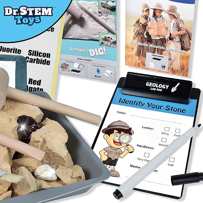 Dr. STEM Toys - Discovery Rock & Gem Dig Set Kids Science Experiment Kit, Complete Set of Materials for Home or Classroom Use (for Boys and Girls Age 5+)
