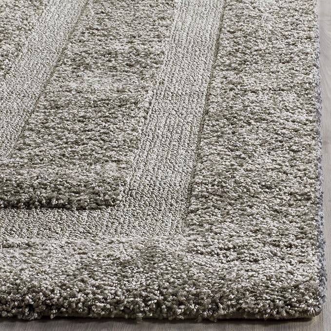 SAFAVIEH Florida Shag Collection Accent Rug - 4' x 6', Grey & Grey, Border Design, Non-Shedding & Easy Care, 1.2-inch Thick Ideal for High Traffic Areas in Entryway, Living Room, Bedroom (SG454-8080)