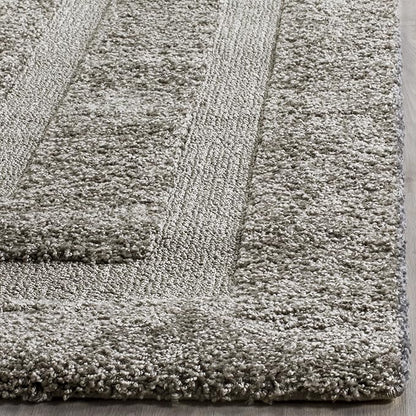 SAFAVIEH Florida Shag Collection Accent Rug - 4' x 6', Grey & Grey, Border Design, Non-Shedding & Easy Care, 1.2-inch Thick Ideal for High Traffic Areas in Entryway, Living Room, Bedroom (SG454-8080)