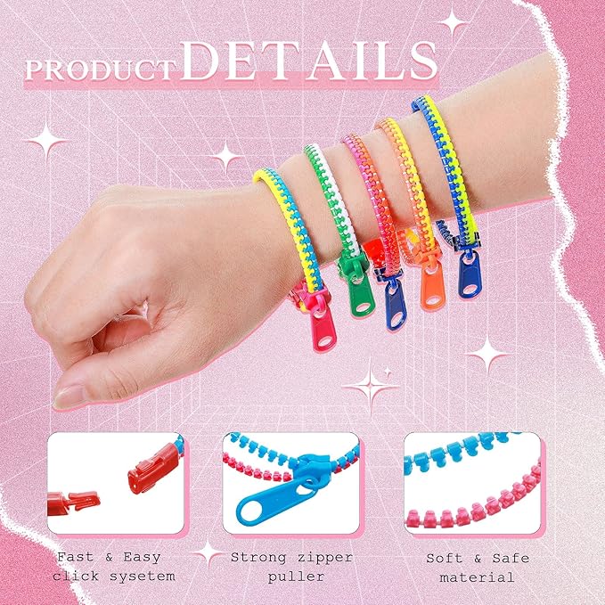Sratte 50 Pcs Valentine's Day Neon Friendship Bracelets Bulk with 50 Pcs Heart Card for Valentine's Gifts Birthday Goodie Bag Stuffers(Resin,Zipper Bracelet)