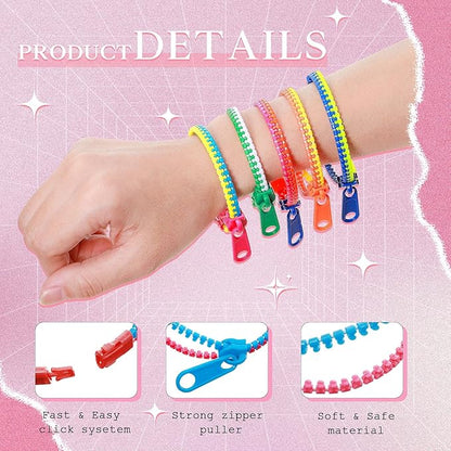 Sratte 50 Pcs Valentine's Day Neon Friendship Bracelets Bulk with 50 Pcs Heart Card for Valentine's Gifts Birthday Goodie Bag Stuffers(Resin,Zipper Bracelet)