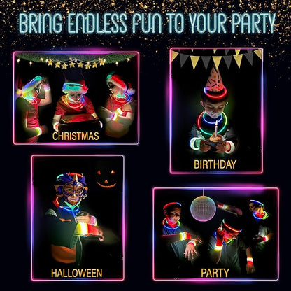 GemPrime 300 Pack Super Bright Glow Sticks Bulk Glow in the Dark Party Supplies - Assorted Colors for Party Favors, Long Lasting Neon Party Decorations with Connectors for Bracelets and Necklaces