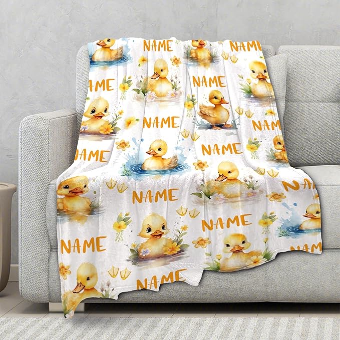 Aparajita Custom Name Flower and Ducks Adult Duck Blanket Kids Funny Blanket Suitable for Bedroom Bed Sofa Crib Couch Chair Outdoor All Season Items That Yellow Duck Lovers Will Love 60"x50"for Teens