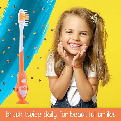 Kids Toothbrush Suction Cup, Toddler Toothbrush Soft Bristles, Child Toothbrush Suction Cups For Easy Access, Toddler Toothbrushes Handles Perfect For Tiny Hands of Boys and Girls (4 Pack - Penguin)