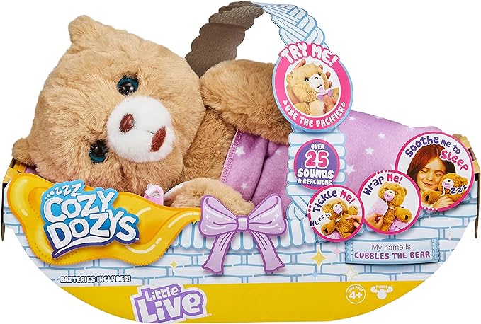 Little Live Pets Cozy Dozy Cubbles The Bear - Over 25 Sounds and Reactions | Bedtime Buddies, Blanket and Pacifier Included | Stuffed Animal, Best Nap Time, Interactive Teddy Bear, 14.9