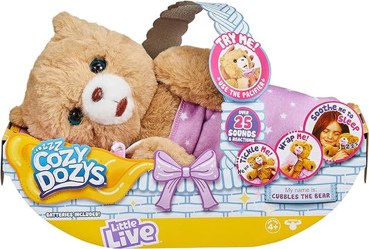 Little Live Pets Cozy Dozy Cubbles The Bear - Over 25 Sounds and Reactions | Bedtime Buddies, Blanket and Pacifier Included | Stuffed Animal, Best Nap Time, Interactive Teddy Bear, 14.9